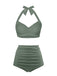 1940s Halter Pleated Solid Swimsuit — 1940s poolside glamour meets sun-drenched confidence