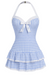 1940s Halter Polka Dots Bow One-Piece Swimsuit, classic vintage style summer beach collection