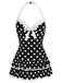 1940s Halter Polka Dots Bow One-Piece Swimsuit, classic vintage style summer beach collection
