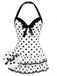 1940s Halter Polka Dots Bow One-Piece Swimsuit, classic vintage style summer beach collection