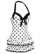 1940s Halter Polka Dots Bow One-Piece Swimsuit, classic vintage style summer beach collection
