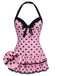 1940s Halter Polka Dots Bow One-Piece Swimsuit, classic vintage style summer beach collection