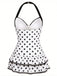 1940s Halter Polka Dots Bow One-Piece Swimsuit, classic vintage style summer beach collection