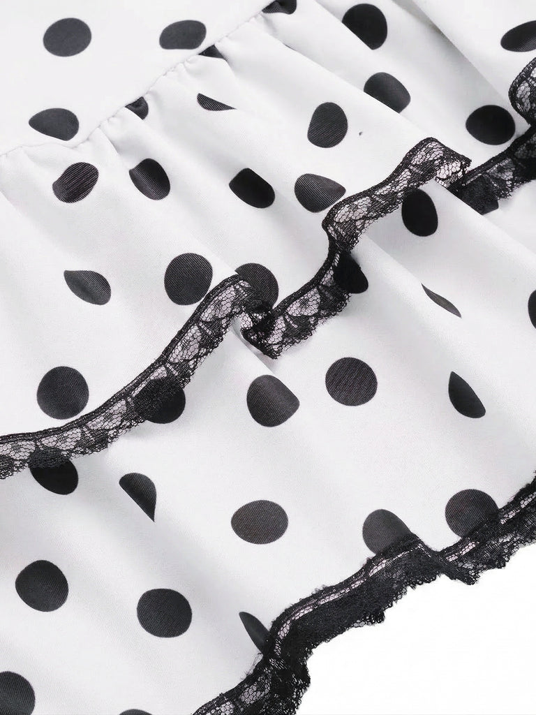 1940s Halter Polka Dots Bow One-Piece Swimsuit, classic vintage style summer beach collection