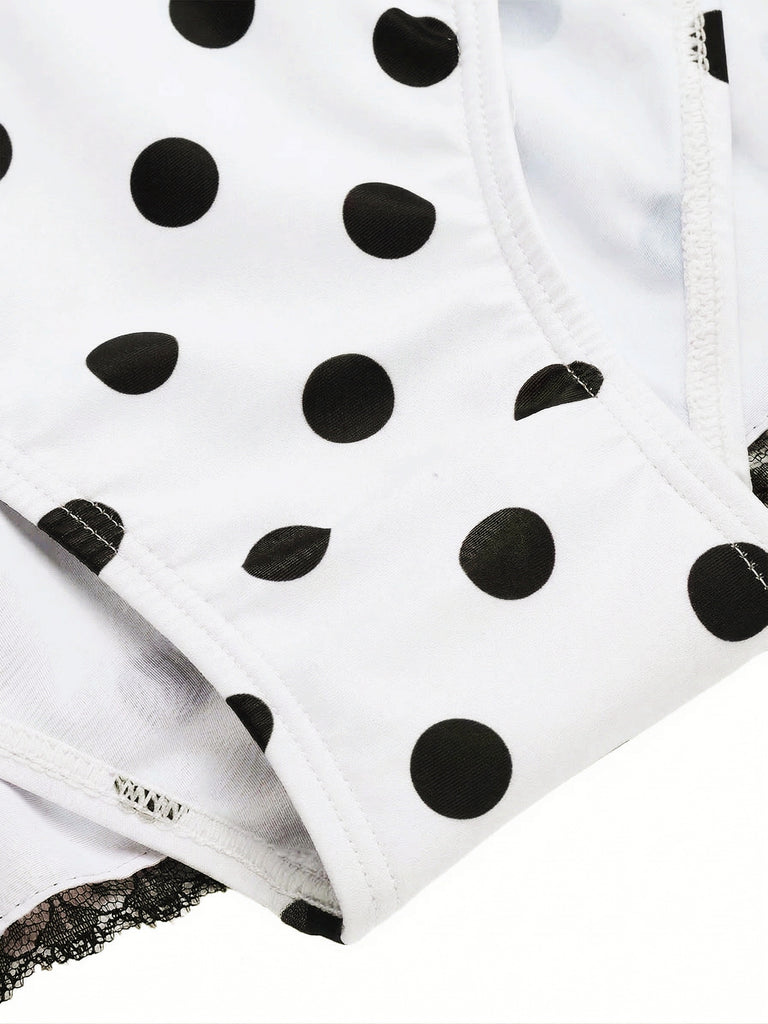 1940s Halter Polka Dots Bow One-Piece Swimsuit, classic vintage style summer beach collection