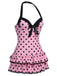 1940s Halter Polka Dots Bow One-Piece Swimsuit, classic vintage style summer beach collection