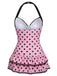1940s Halter Polka Dots Bow One-Piece Swimsuit, classic vintage style summer beach collection