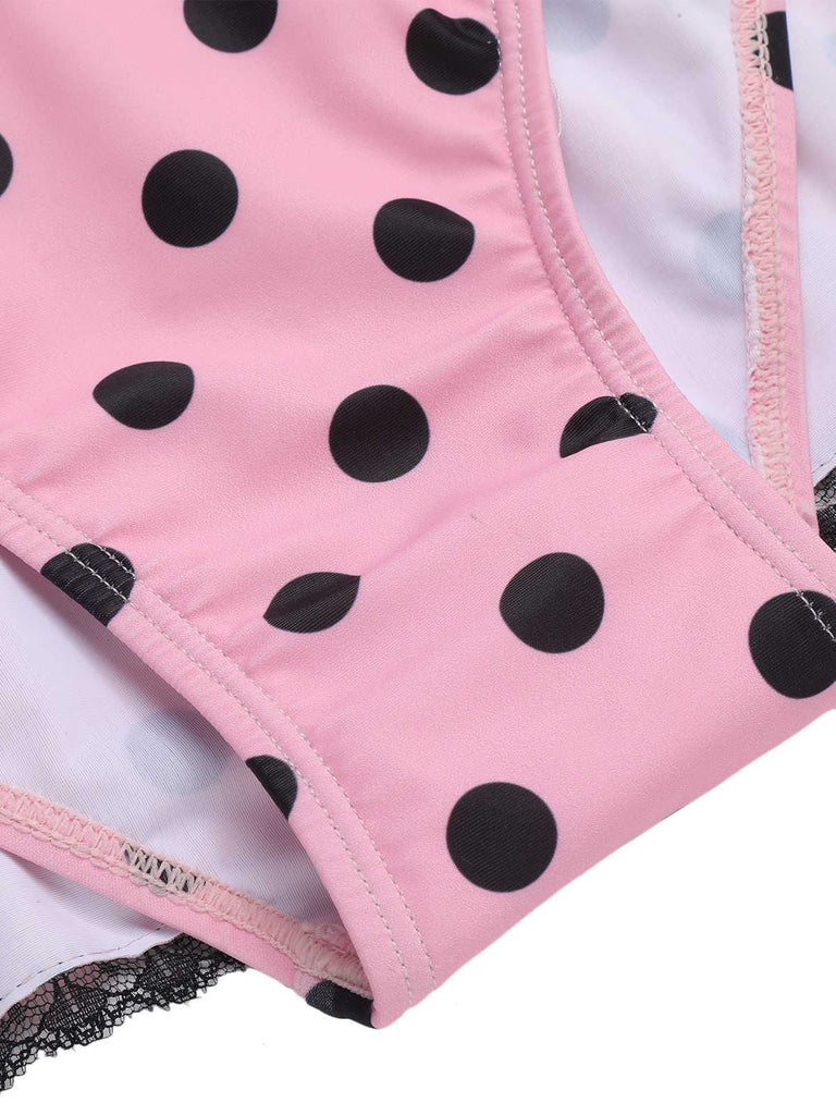 1940s Halter Polka Dots Bow One-Piece Swimsuit, classic vintage style summer beach collection