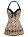1940s Halter Polka Dots Bow One-Piece Swimsuit, classic vintage style summer beach collection