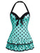 1940s Halter Polka Dots Bow One-Piece Swimsuit, classic vintage style summer beach collection