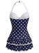 Red 1940s Polka Dots Halter One-Piece Swimsuit