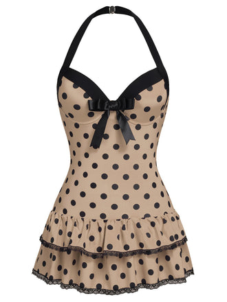 1940s Halter Polka Dots Bow Swimsuit, classic vintage style summer beach collection