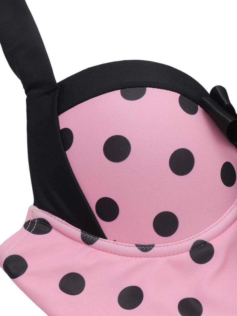1940s Halter Polka Dots Bow Swimsuit, classic vintage style summer beach collection