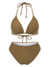 1940s Halter Textured Solid Bikini Set & Cover-Up:
