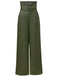 1940s High-Waist Metal Belt PU Leather Wide-Leg Pants - vintage fashion, retro style