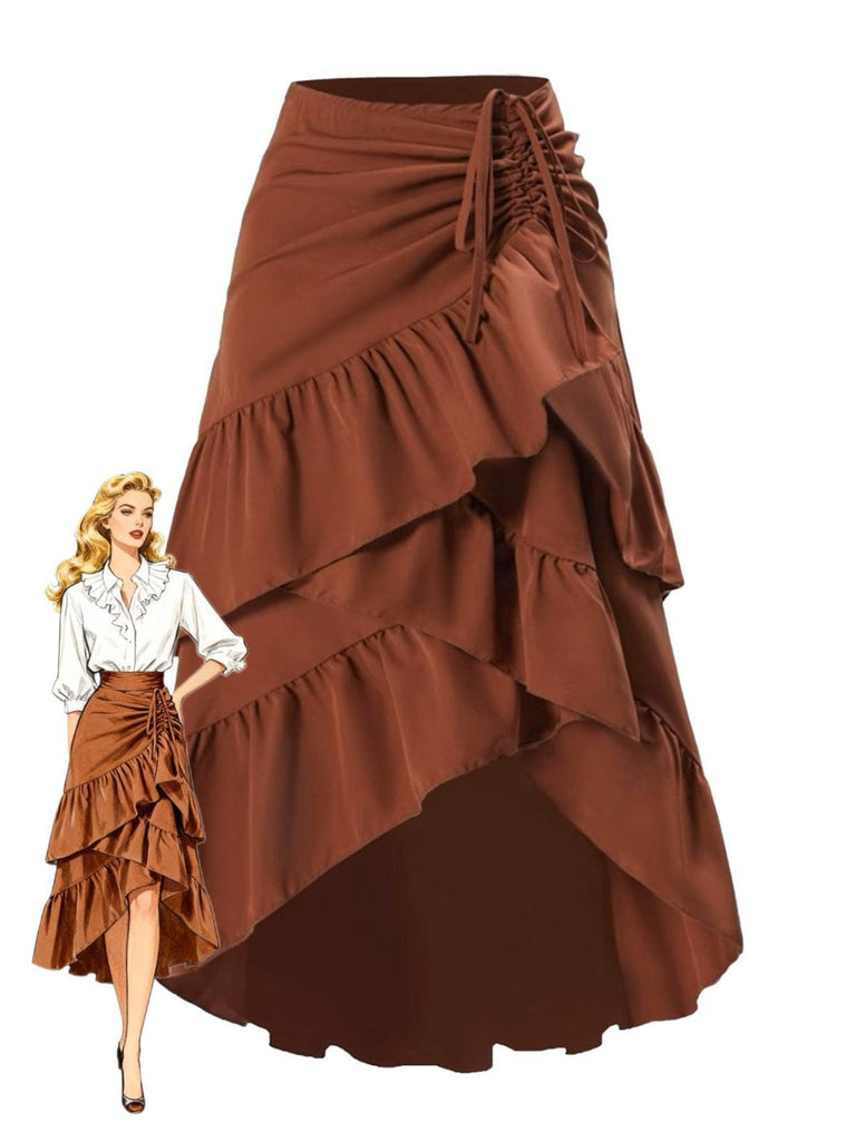 1940s High-Waist Paneled Ruffle Hem Skirt - vintage skirt, retro style