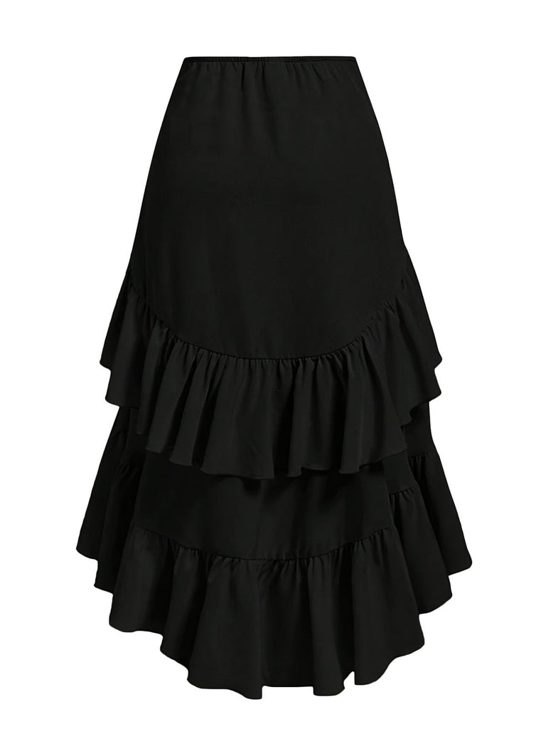 1940s High-Waist Paneled Ruffle Hem Skirt - vintage skirt, retro style