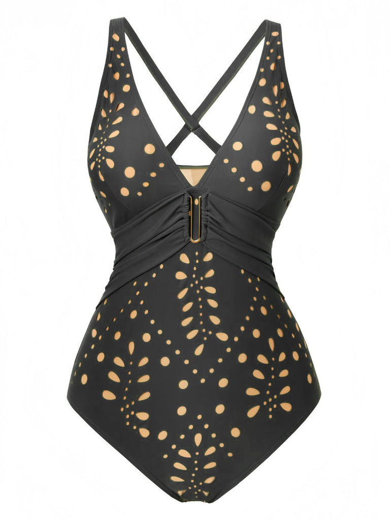 1940s Hollow Out Metal Buckle One-Piece Swimsuit 7