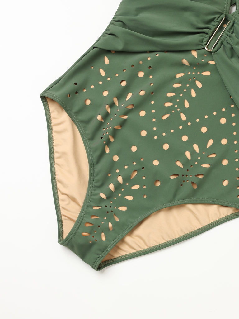 1940s Hollow Out Metal Buckle One-Piece Swimsuit 12