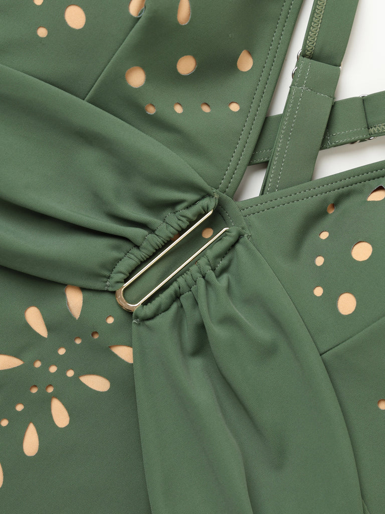 1940s Hollow Out Metal Buckle One-Piece Swimsuit 10