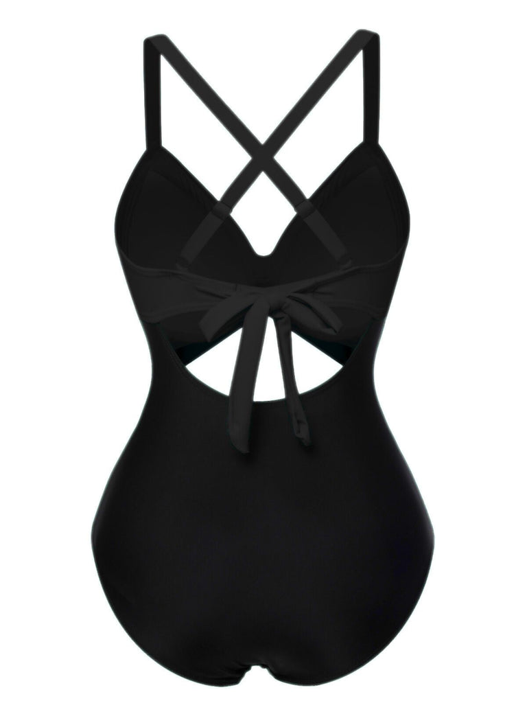 & 1940s Hollow Waist Patchwork Swimsuit — 1940s poolside glamour meets sun-drenched confidence