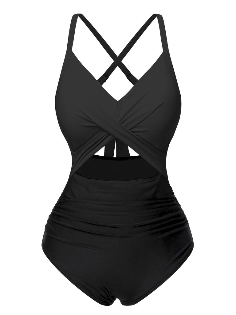 & 1940s Hollow Waist Patchwork Swimsuit — because 1940s glamour never goes out of style