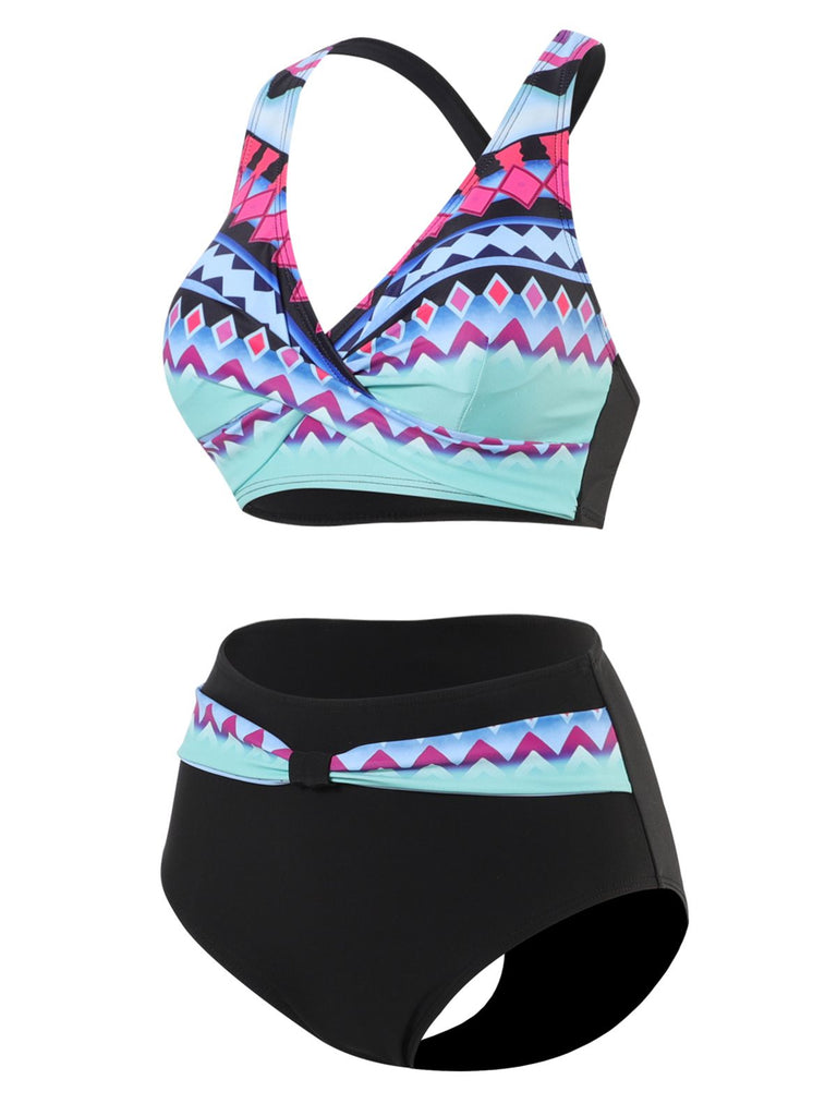 1940s Irregular Printed Patchwork Bikini Set - vintage fashion, retro style