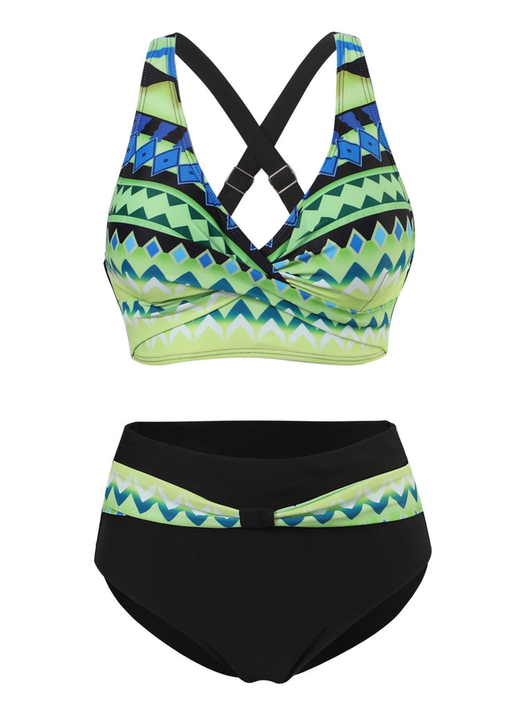 1940s Irregular Printed Patchwork Bikini Set - vintage fashion, retro style