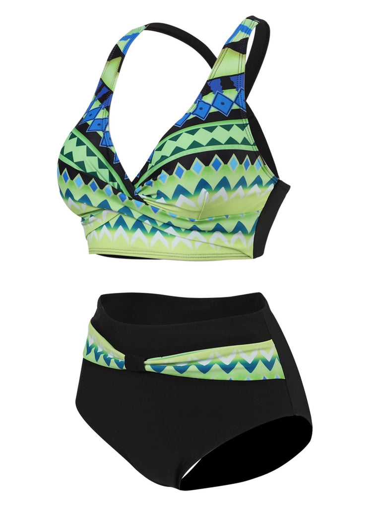 1940s Irregular Printed Patchwork Bikini Set - vintage fashion, retro style