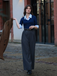 Blue & Gray 1940s Knit Colorblock 3/4 Sleeve Shirt Jumpsuit - vintage jumpsuit, retro fashion