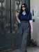 Blue & Gray 1940s Knit Colorblock 3/4 Sleeve Shirt Jumpsuit - vintage jumpsuit, retro fashion