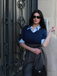 Blue & Gray 1940s Knit Colorblock 3/4 Sleeve Shirt Jumpsuit - vintage jumpsuit, retro fashion