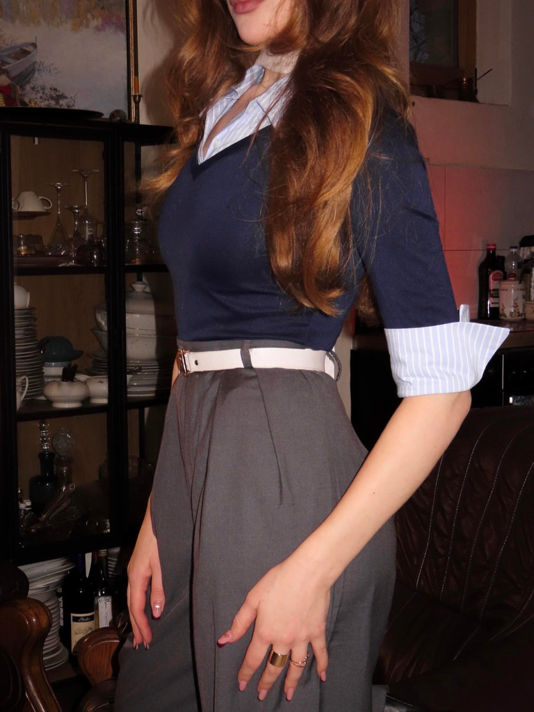 Blue & Gray 1940s Knit Colorblock 3/4 Sleeve Shirt Jumpsuit - vintage jumpsuit, retro fashion
