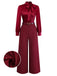 Burgundy 1940s Satin Bow Tie Striped Wide-Leg Jumpsuit - vintage jumpsuit, retro fashion