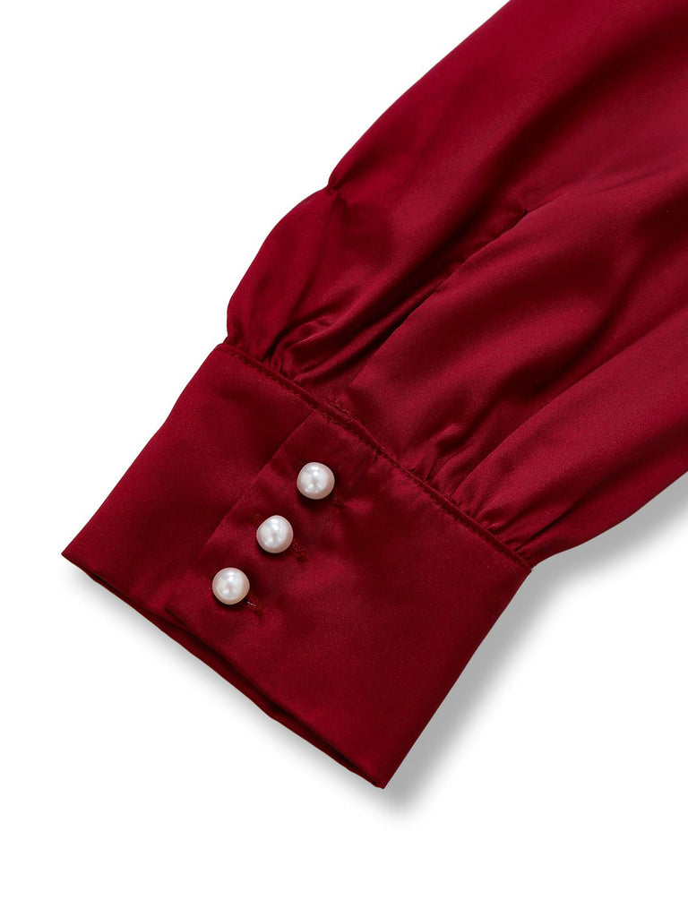 Burgundy 1940s Satin Bow Tie Striped Wide-Leg Jumpsuit - vintage jumpsuit, retro fashion