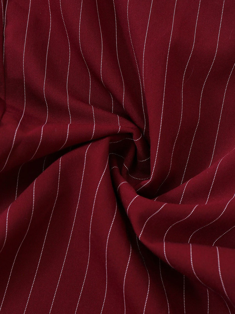 Burgundy 1940s Satin Bow Tie Striped Wide-Leg Jumpsuit - vintage jumpsuit, retro fashion
