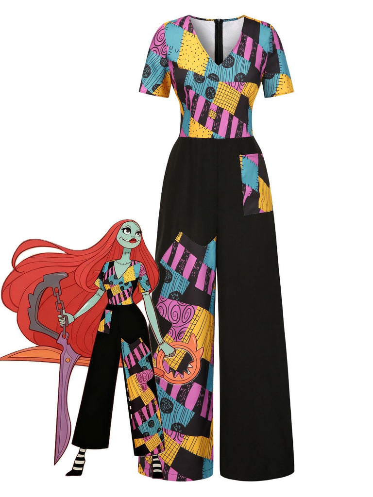 Multicolor 1940s Nightmare Before Christmas Sally Jumpsuit | Retro