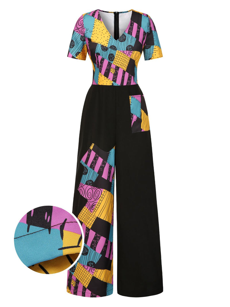 Multicolor 1940s Nightmare Before Christmas Sally Jumpsuit | Retro