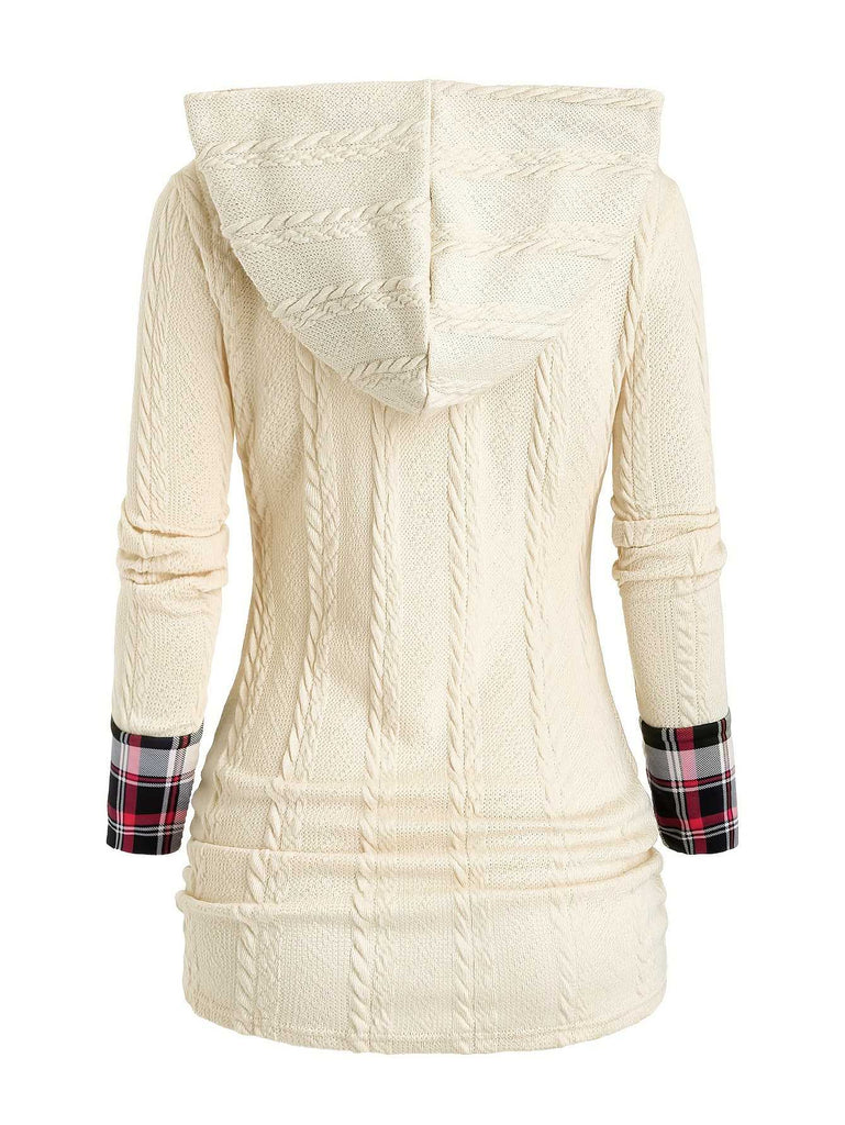 1940s Knit Plaid Button Hooded Sweater - vintage fashion, retro style