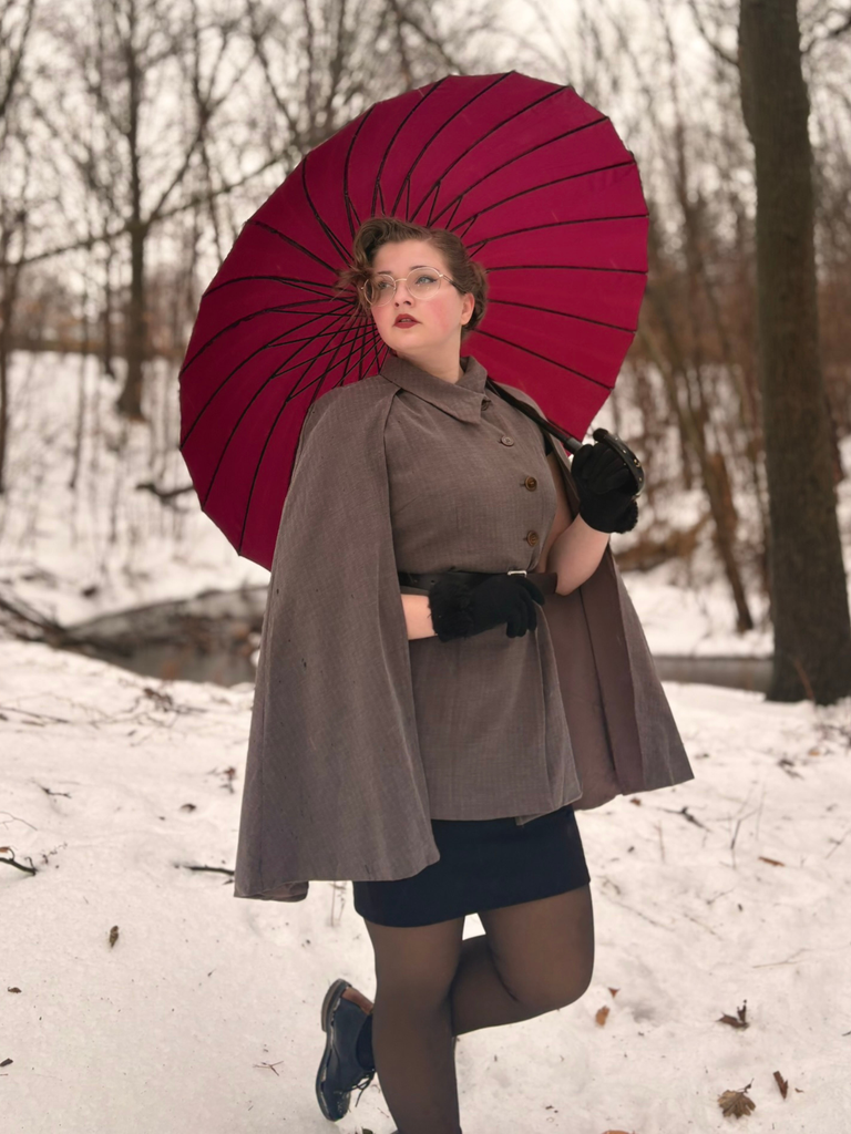 1940s Lapel Belted Jacket With Detachable Cape - vintage fashion, retro style