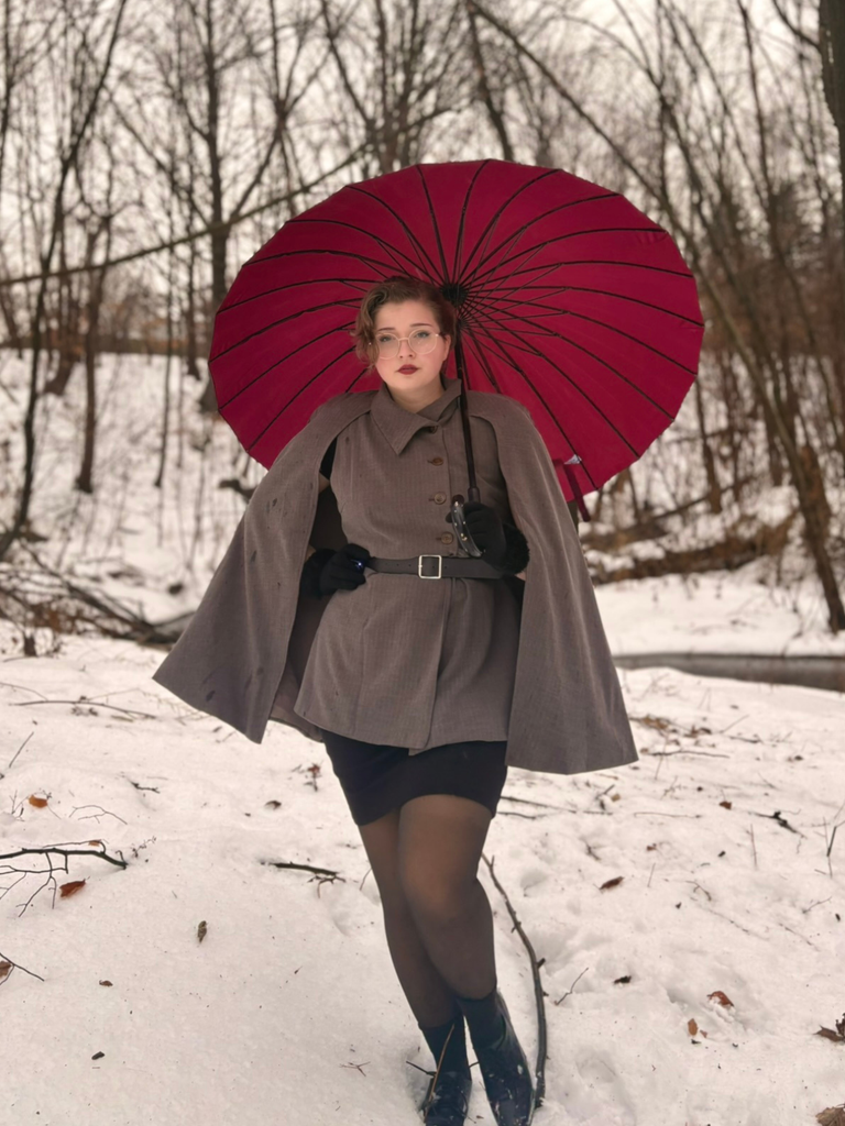 1940s Lapel Belted Jacket With Detachable Cape - vintage fashion, retro style