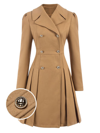 1940s Lapel Double-Breasted Pocket A-Line Coat, vintage coat, retro outerwear - perfect for women who love vintage and retro fashion