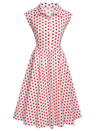 She slips into this 1940s Lapel Polka Dots Sleeveless Dress and suddenly it's a 1940s daydream
