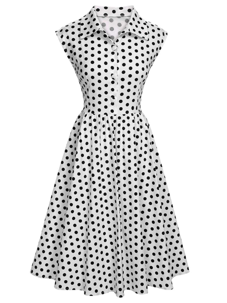 Retro Stage Lapel Sleeveless Polka Dot Shirt Midi Dress for Women Retro Stage Lapel Sleeveless Polka Dot Shirt Midi Dress for Women