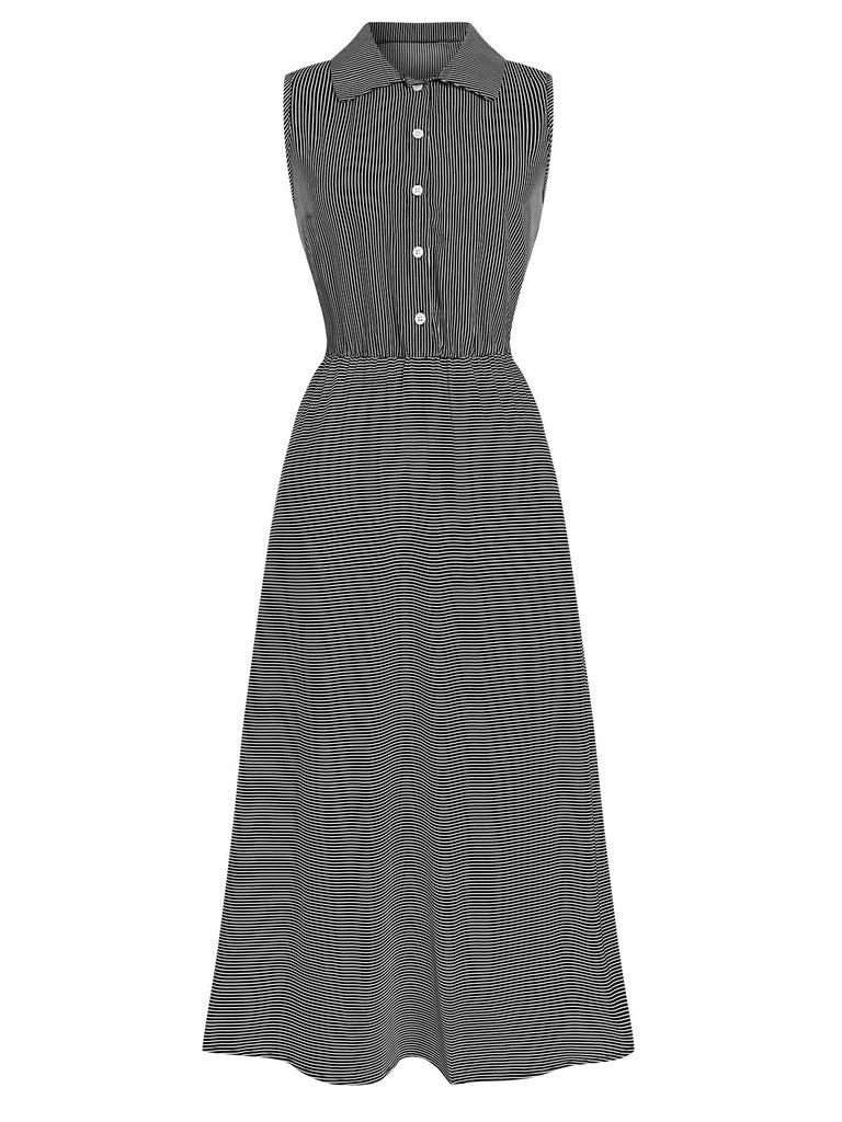 She slips into this 1940s Lapel Stripes Sleeveless Dress and suddenly it's a 1940s daydream