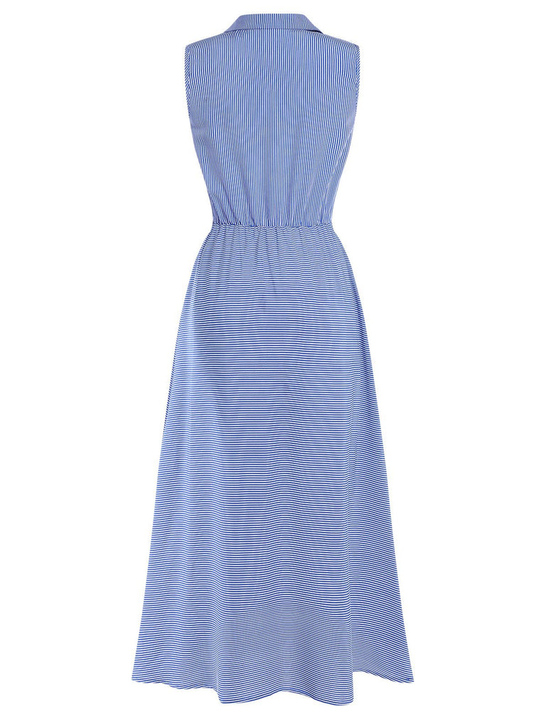 She slips into this 1940s Lapel Stripes Sleeveless Dress and suddenly it's a 1940s daydream