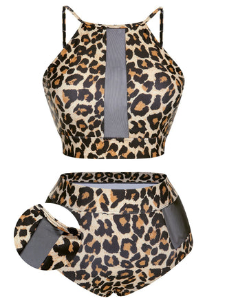 [Plus Size] 1940s Leopard Mesh Patchwork Swimsuit, vintage swimsuit, pin-up swimwear - perfect for women who love vintage and retro fashion