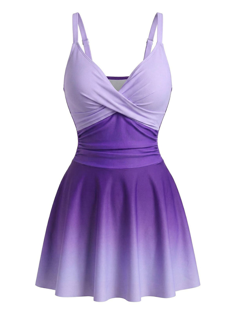 1940s Mirrored Ombre Front Twist One-Piece Swim Dress, vintage dress, retro fashion - perfect for women who love vintage and retro fashion