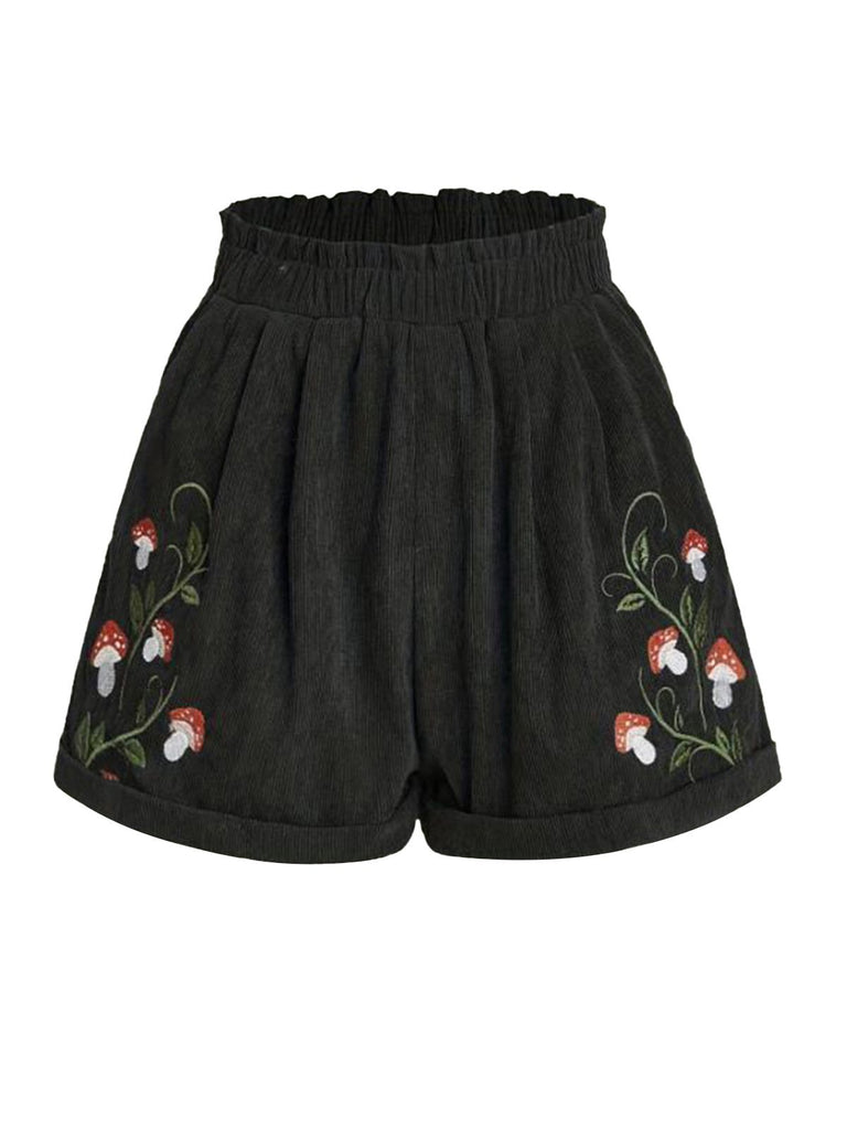 1940s Mushroom Embroidered Corduroy Shorts — 1940s