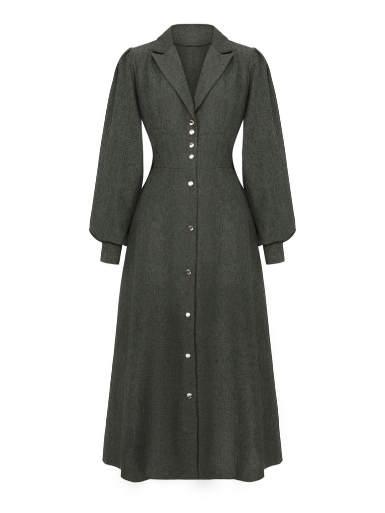 1940s Notched Collar Lantern Sleeve Button Dress - vintage dress, retro fashion